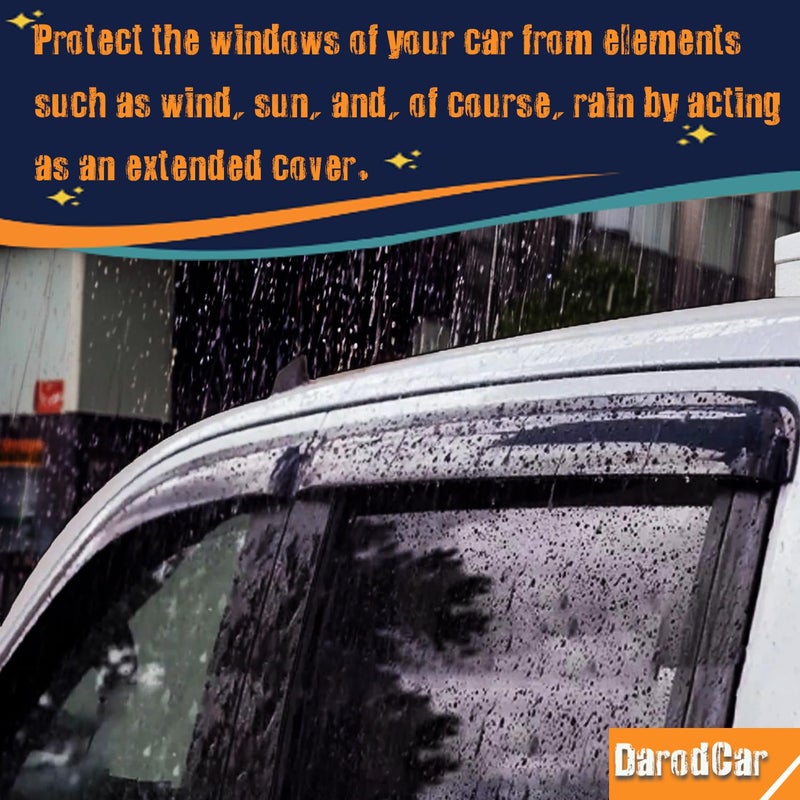 Darodcar 94515 Side Window Visor Rain Guards for 07-14 Chevy Silverado 1500 & GMC Sierra 1500 2500HD 3500HD Crew Cab/Avalanche/Suburban/Yukon XL Wind Deflectors Windnow Shade Vent Sun Visors 4PCS - Image 5